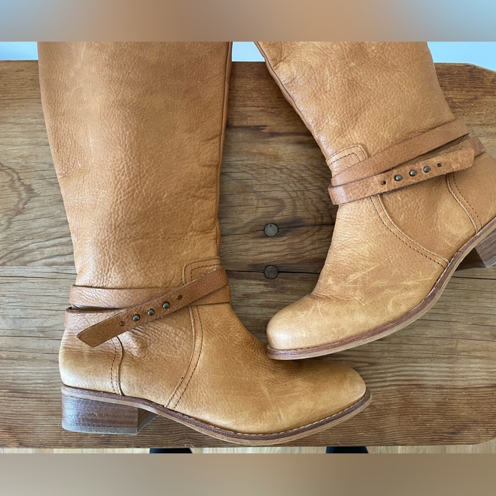 NWOB Lands End Blakeley Knee High Boots Roding Light Brown Leather Women’s 7 - Picture 5 of 8
